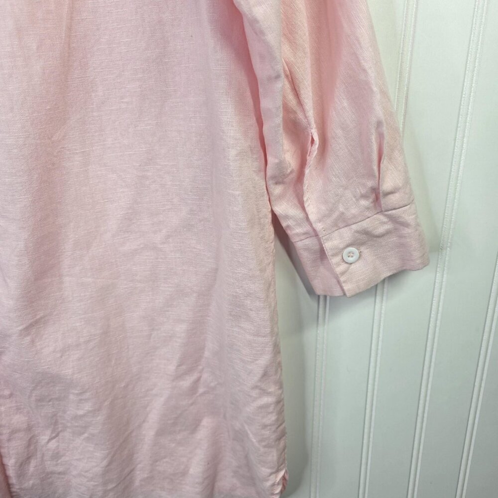 Linen Blend Tunic Shirt Womens Large Pink Button Front Roll Tab Relaxed Fit Boho - Picture 5 of 12